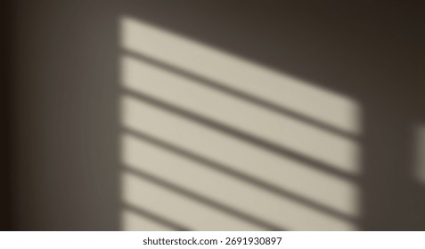 Sunlight casts sharp linear shadows onto a neutral colored wall surface