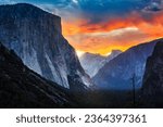 Sunlight on El Capitan and Half Dome, Yosemite National Park, California