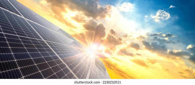 Sunlight over solar panel, Solar energy, Renewable energy concept.  - Shutterstock ID 2230210511