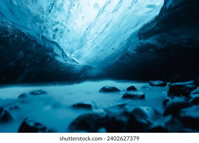 The sunlight reflected on the ice surface creating a beautiful bluish glow.