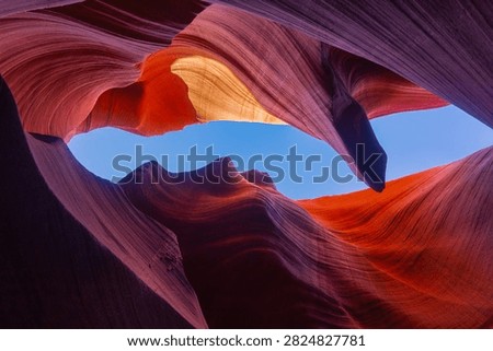 Sunlight and shape of red rocks in Upper Antelope Canyon, Utah, USA.