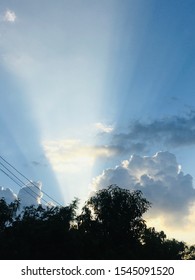 Sunlight shining in the clouds in the sky.