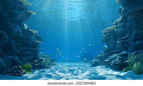 Sunlight shining ,the surface and under the blue ocean, sea wave , with clean waters in summer time