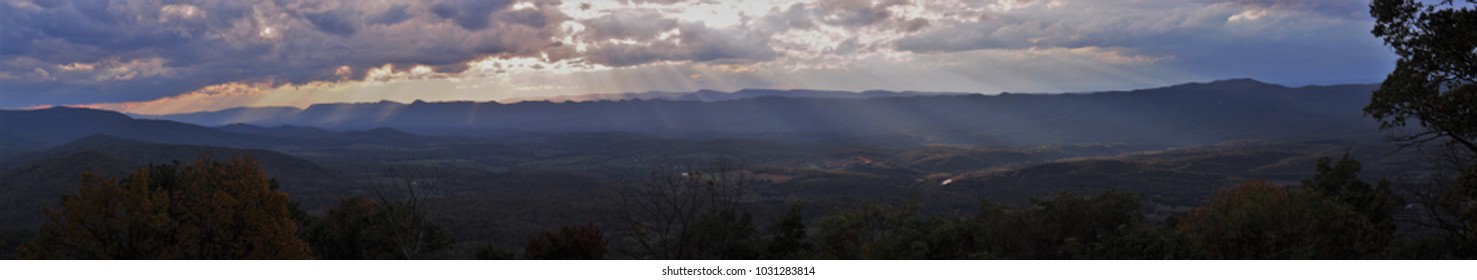 Sunlight Shining through Clouds into the Valley at Shenandoah National Park, Virginia, USA