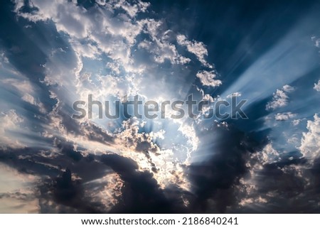 Sunlight streaming rays of light through the clouds called God's Light.