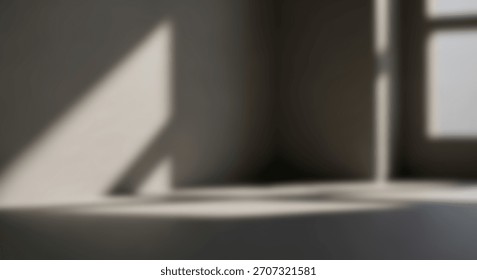 Sunlight streaming through a window casts geometric shadows on a blank wall creating a modern, minimalist interior scene.