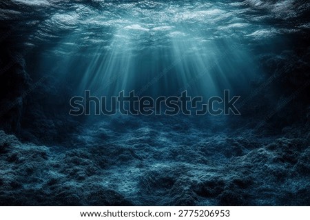 Sunlight streams through the ocean's surface, illuminating the underwater world. The light creates a mesmerizing display of light and shadow, highlighting the depths below.