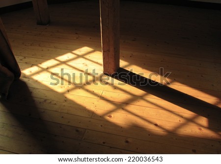 Sunlight streams through window onto wooden floor.