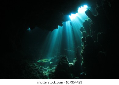 Sunlight In An Underwater Cave