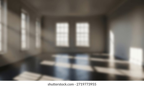 Sunlit Empty Room with Shadow Patterns on Dark Floor.
