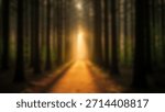 Sunlit Path Through a Dense Forest with Glowing with Hope and Mystery.