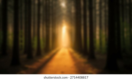Sunlit Path Through a Dense Forest with Glowing with Hope and Mystery.