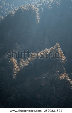 Similar – Image, Stock Photo Sunlit peak of a massive rock formation with the Caminito del Rey path along the side in Malaga