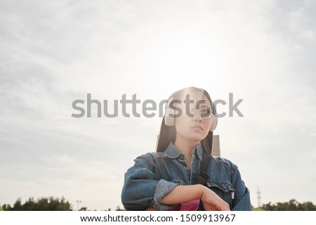 Similar – Image, Stock Photo A woman opens the yellow garbage can