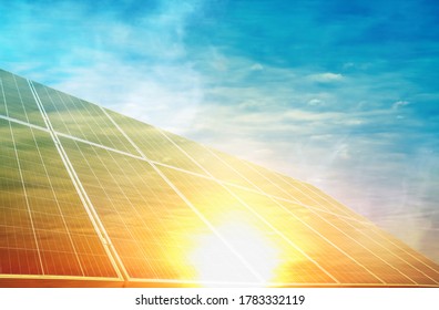 Sunlit solar panels against blue sky. Alternative energy source - Shutterstock ID 1783332119