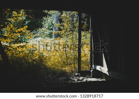 Similar – View through the reflective pane over a terrace onto the coast of Western Canada