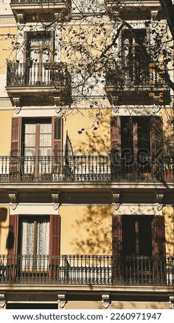 Sunlit vintage windows in Barcalona