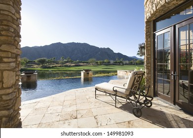 Sunlounger with view of mountains in Riverside County; California