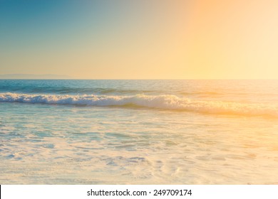 Sunny Bright Colorful Day And Wavy Ocean, Vibrant Colors