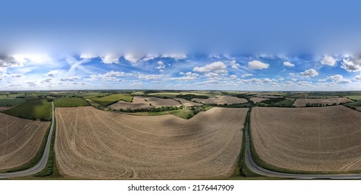 Sunny Cloudy Day Drone Shot Midday On Country Side Of Uk