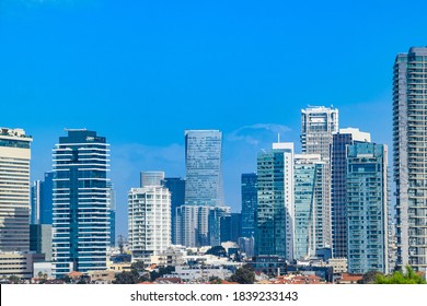 Sunny day aerial view cityscape of tel aviv city, israel