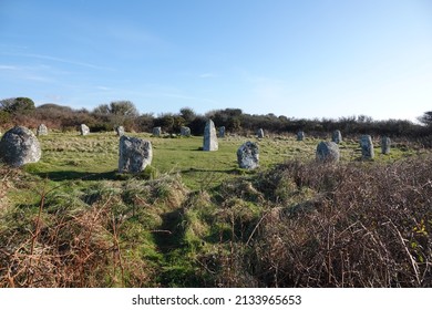 A Sunny Day At Boscawen-Un Bronze Age Stone Circle Close To St Buryan, Cornwall England.