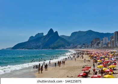 Sunny Day In Crowded Ipanema Beach