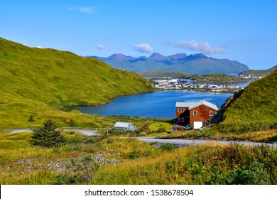 Sunny Day View Of Unalaska Island In Alaska