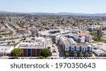 Sunny daytime aerial view of downtown Baldwin Park, California, USA.