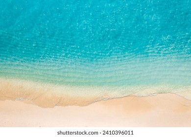 Sunny gold sandy beach, panorama. Panoramic view tranquil sandy beach. Peaceful sea waves shore. Ocean coast view. Aerial photography beachfront. Seaside exotic tropical Mediterranean nature landscape - Powered by Shutterstock