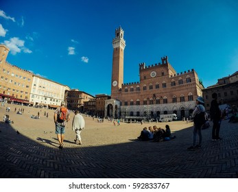 Sunny Plaza In Siena, Tuscany, Italy