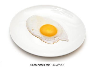 Sunny Side Up Egg On White Plate Isolated On White Background