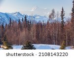 Sunny snowy view of the Denali State Park with Mount McKinley at Fairbanks, Alsaka