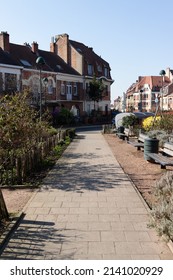 A Sunny Spring Day In A Quiet Neighborhood In Brussels, Belgium.