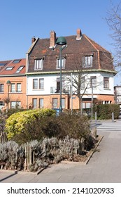 A Sunny Spring Day In A Quiet Neighborhood In Brussels, Belgium.