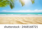 Sunny tropical Caribbean beach with palm trees and turquoise water, Caribbean island vacation, hot summer day