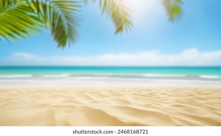 Sunny tropical Caribbean beach with palm trees and turquoise water, Caribbean island vacation, hot summer day - Powered by Shutterstock