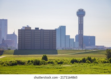 Sunny View Of The Dallas Skyline From Trinity Overlook Park At Texas