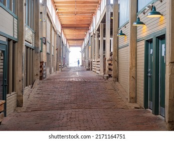 Sunny view of the hallway of Fort Worth Stockyards Station at Forth Worth, Texas