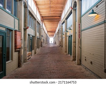 Sunny view of the hallway of Fort Worth Stockyards Station at Forth Worth, Texas