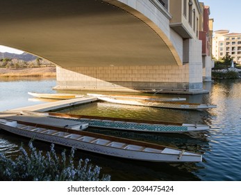 Sunny View Of The Lake Landscape With Dragonboat Of Lake Las Vegas At Nevada