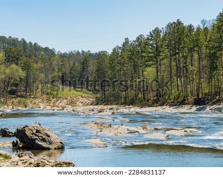 Sunny view of the landscape of Friends Trail Loop Trail in Beavers Bend State Park at Oklahoma