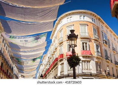 Sunny View Of Larios Street In Malaga, Andalusia Province, Spain.