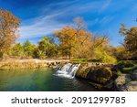 Sunny view of the Little Niagara Falls of Chickasaw National Recreation Area at Oklahoma