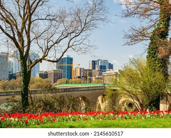 Sunny View Of The Skyline Of Arlington, VA From Francis Scott Key Memorial At Washington DC