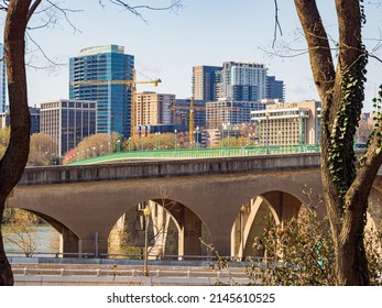 Sunny View Of The Skyline Of Arlington, VA From Francis Scott Key Memorial At Washington DC