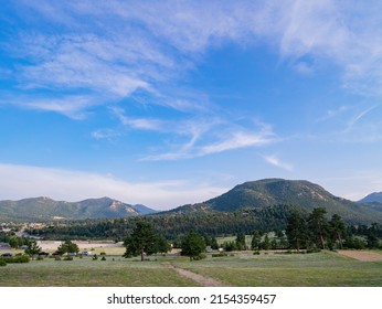 Sunny View Of A Small Town Near Rocky Mountain National Park At Estes Park