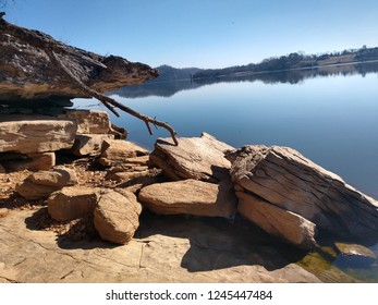 A Sunny Winter Day At Admiral Park On Loudon Lake In Knoxville, TN When Water Level Is Lowered.