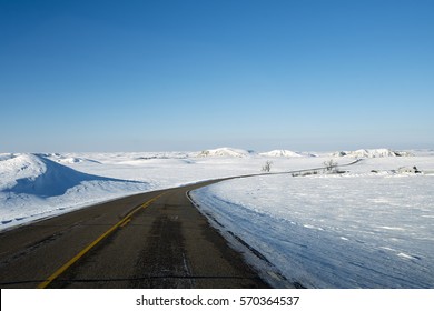 Sunny Winters Day Drive Near Bismarck, North Dakota, USA