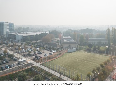 SUNNYVALE, CA - NOVEMBER 15, 2018: Air Pollution Over South San Francisco Bay Area, Caused By Smoke From Wildfire In Paradise, California, On November 15th 2018.